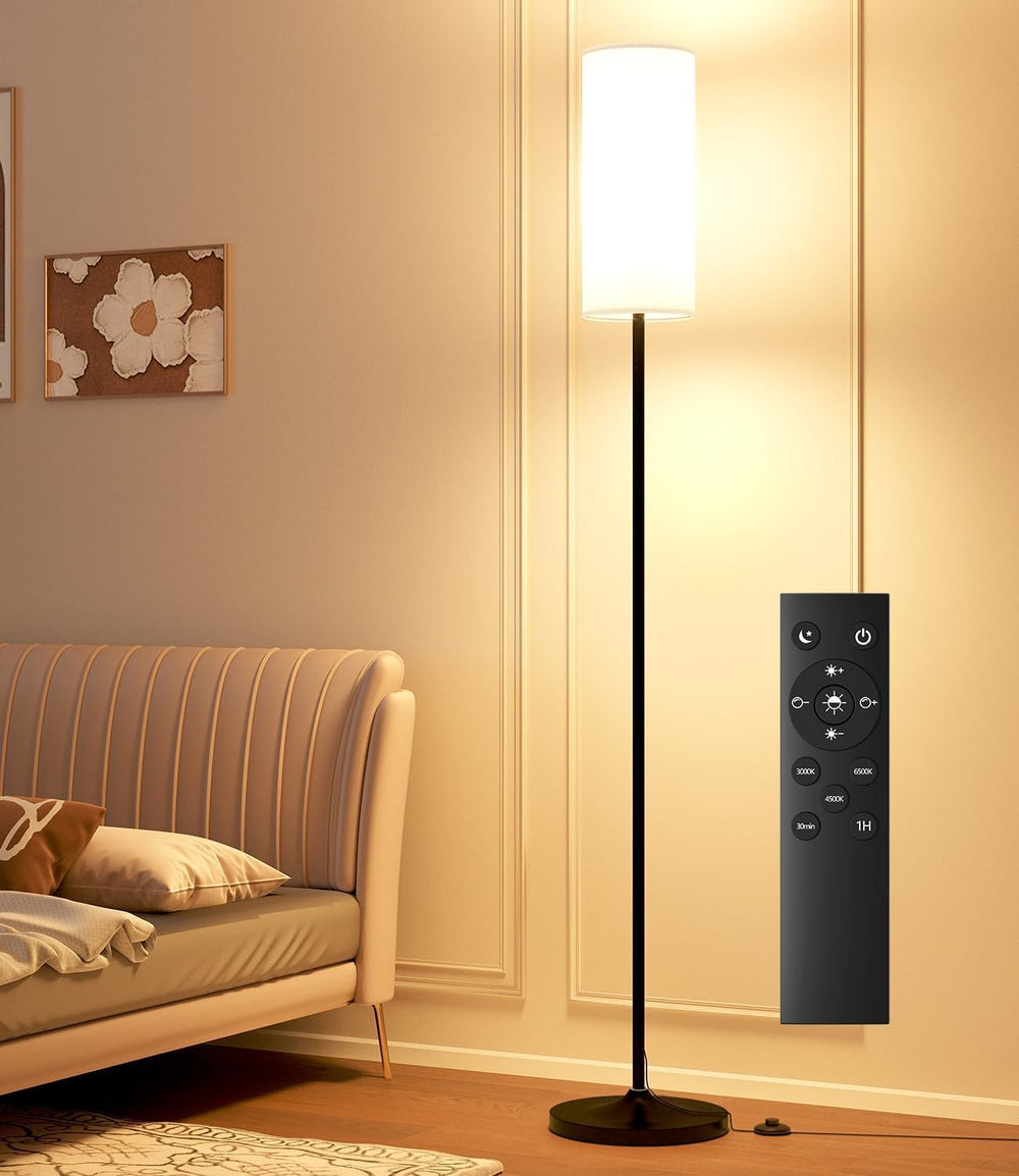 USTO Dimmable Floor Lamp with Remote,12W Led Bulb and Foot Switch, Black