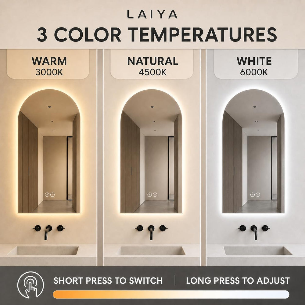 LAIYA 40 x 30 Inch Arched LED Bathroom Mirror, Frameless, Backlit, Anti-Fog