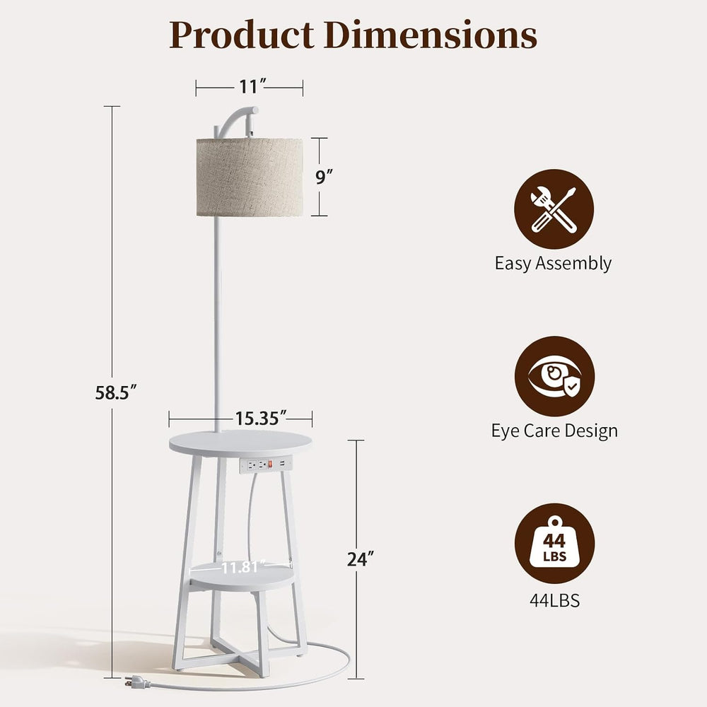 Yoobure Floor Lamp with Table - Round Night Stand with Charging Station