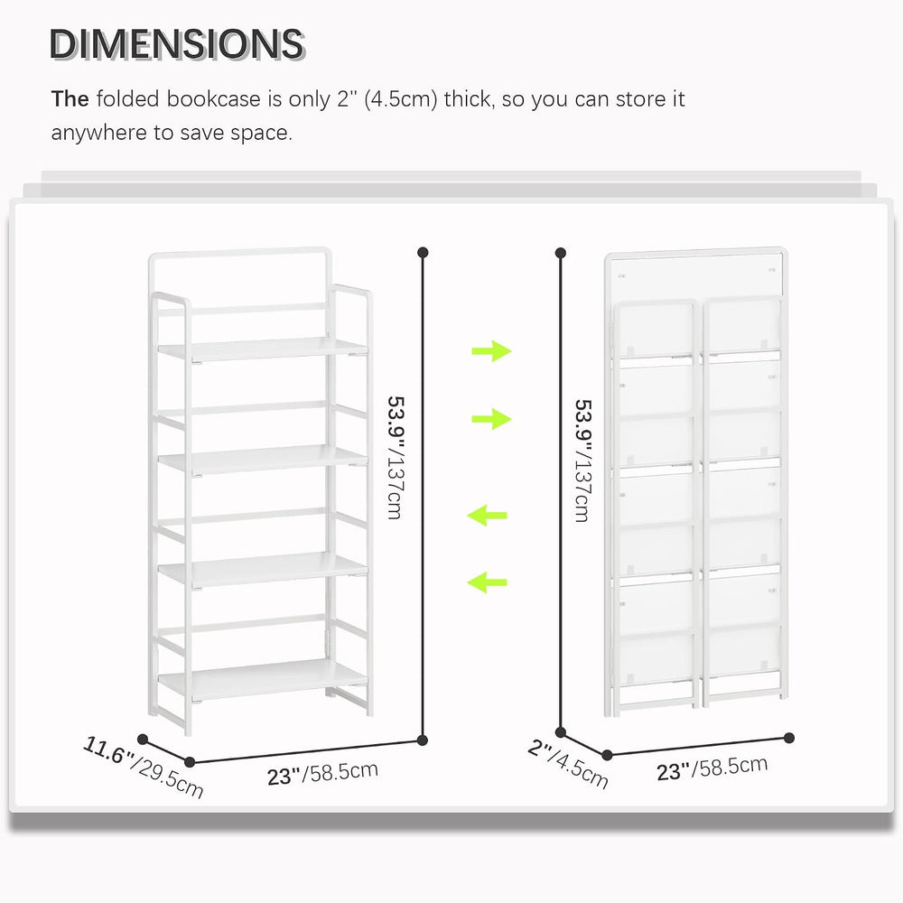 4NM No Assembly Folding Bookshelf Book Shelves, 4-Tier 54"" H Colla...