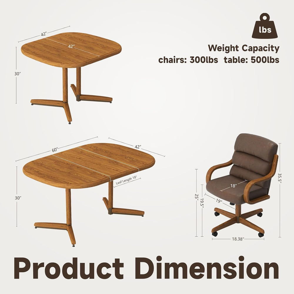 Chromcraft 5-Piece Square Round Expandable D9550 Dining Set-Chestnut-Mocha