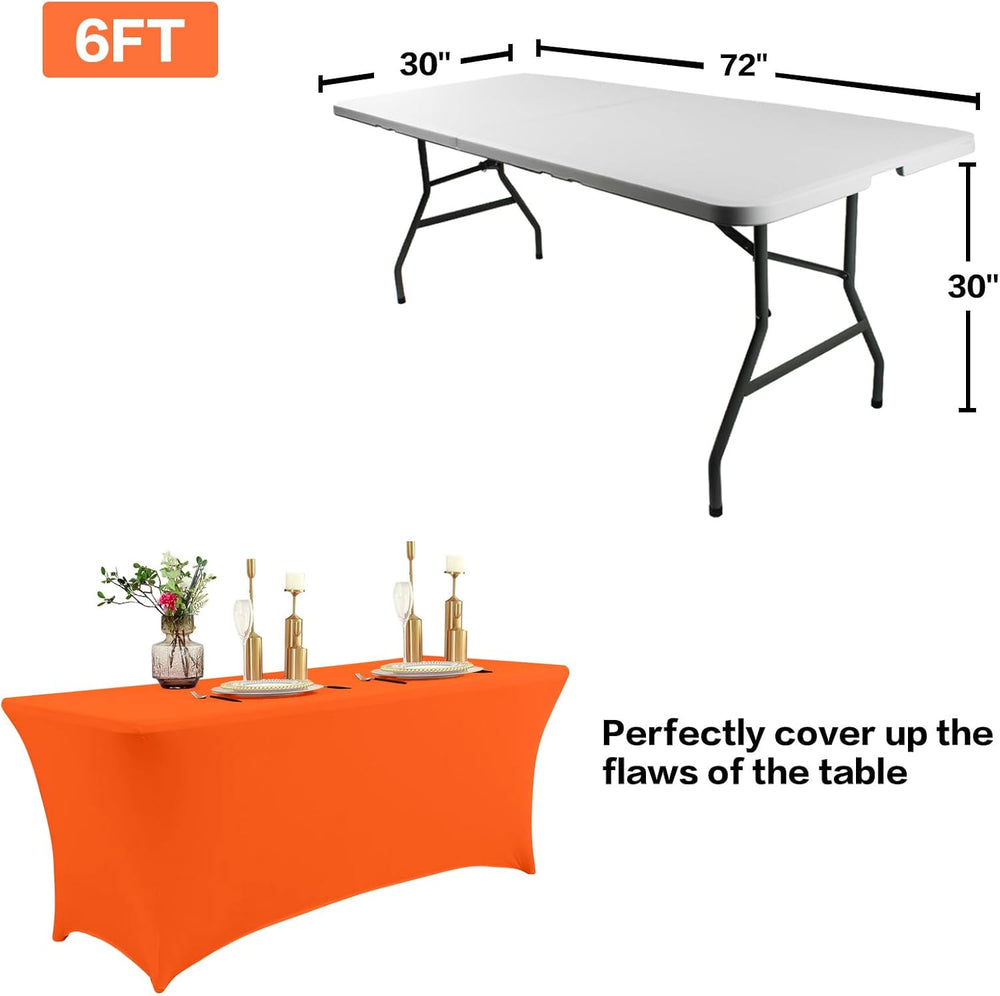 IVAPUPU 2 Pack 6FT Table Cloth for Rectangular Spandex Orange Table Cover