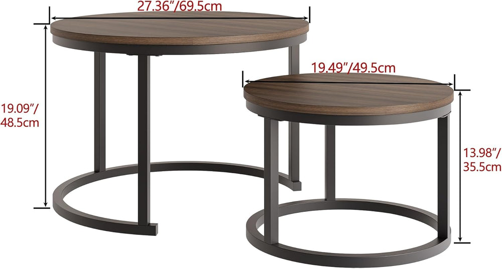HOJINLINERO Round Nesting Coffee Table Set of 2,Walnut Coffee Table,Large