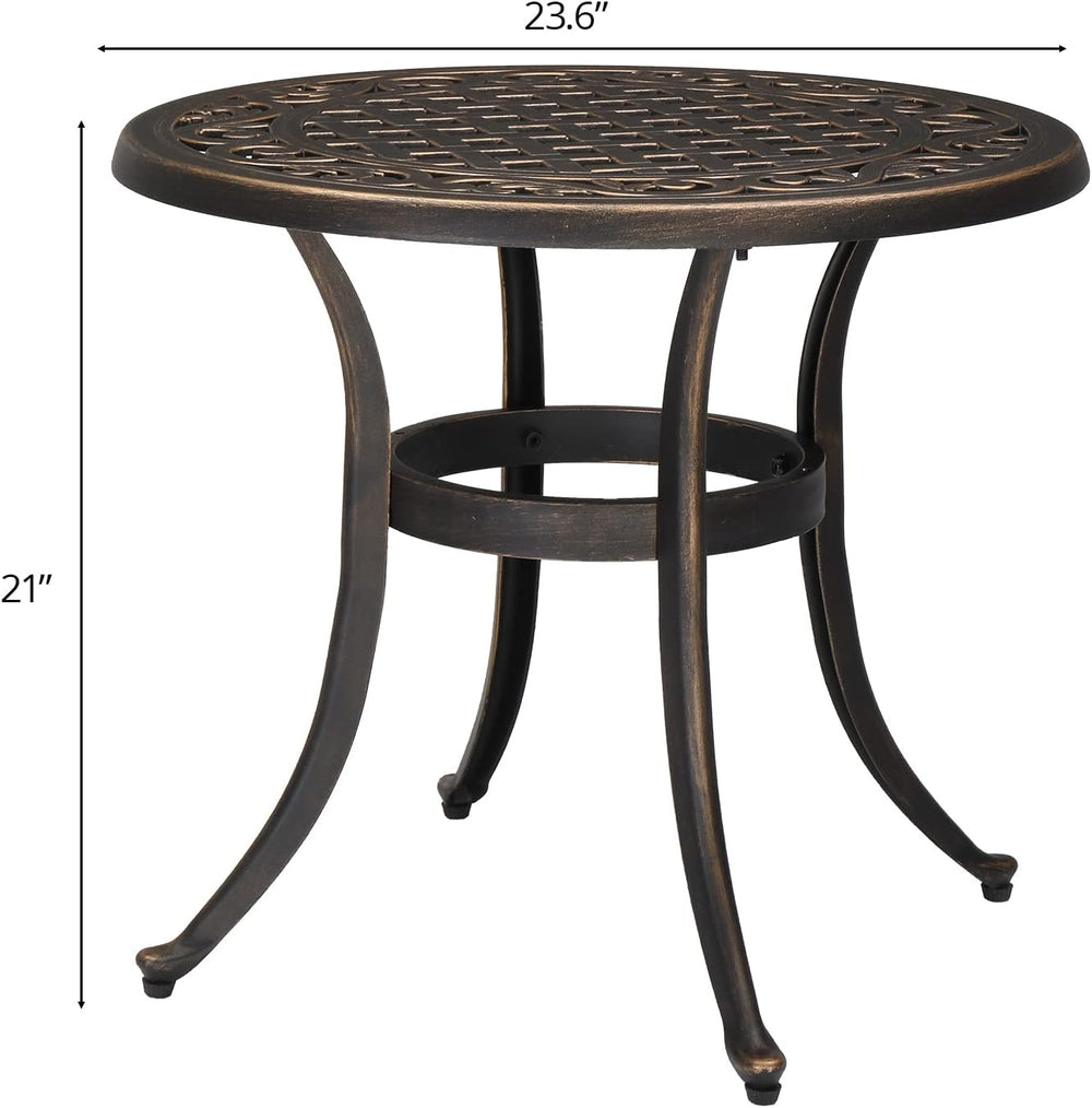 Bonnlo 23.6 Inch Cast Aluminum Outdoor Side Table, Anti-Rust Coffee Bistro Ta...