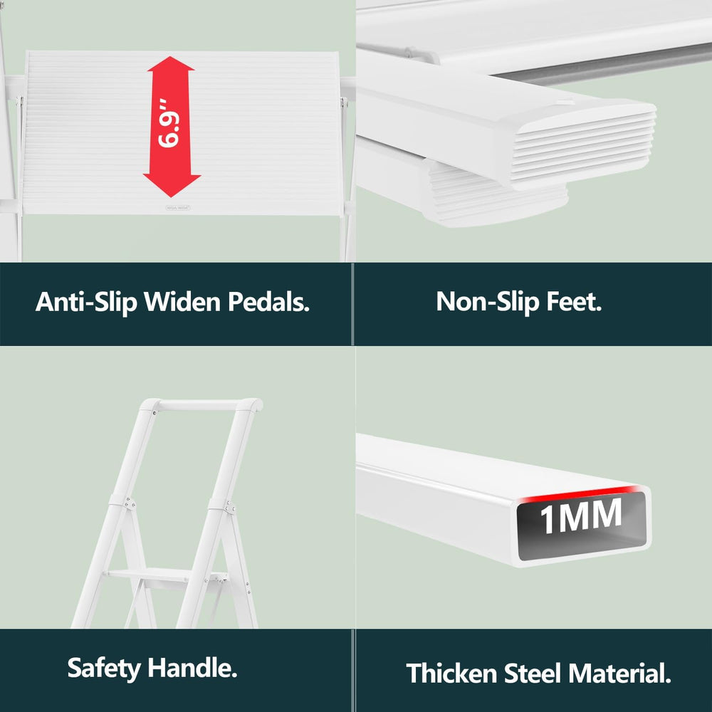WOA WOA 5 Step Ladders for Home, 300lbs Load, 46'' Top Step, White