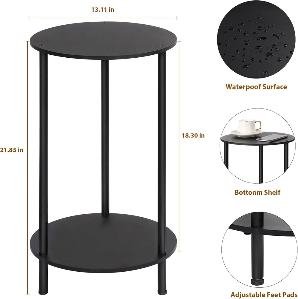 Small Round Side Table Set of 2, 2 Tiers Small Space End Tables for Bedroom