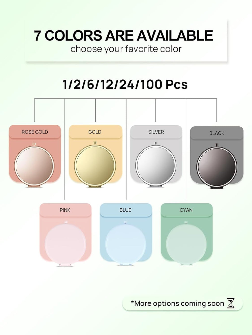 100 Pieces Compact Mirror Bulk, 1x/2x Pocket Mirror, Cyan
