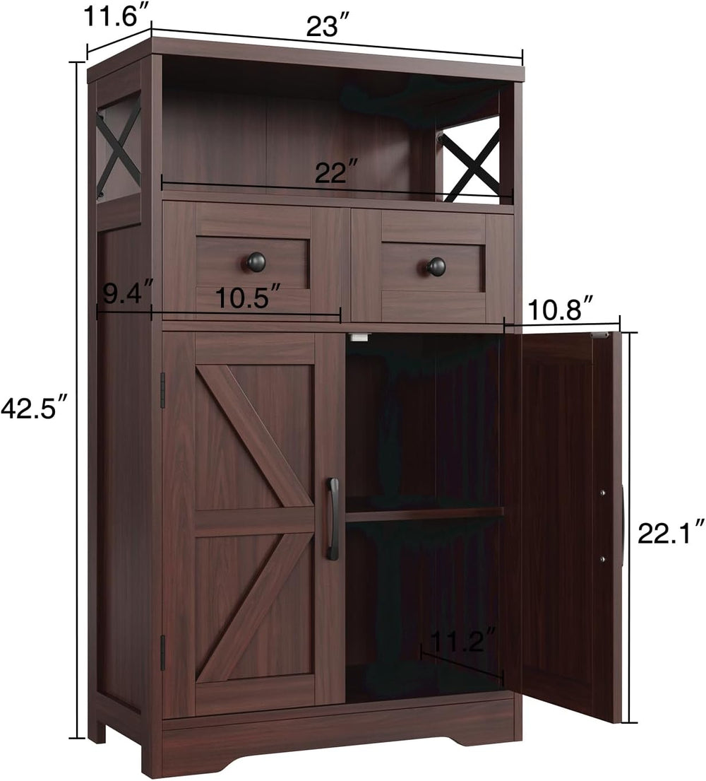 Farmhouse Accent Storage Cabinet with Drawers, Small Kitchen Pantry Cabinet