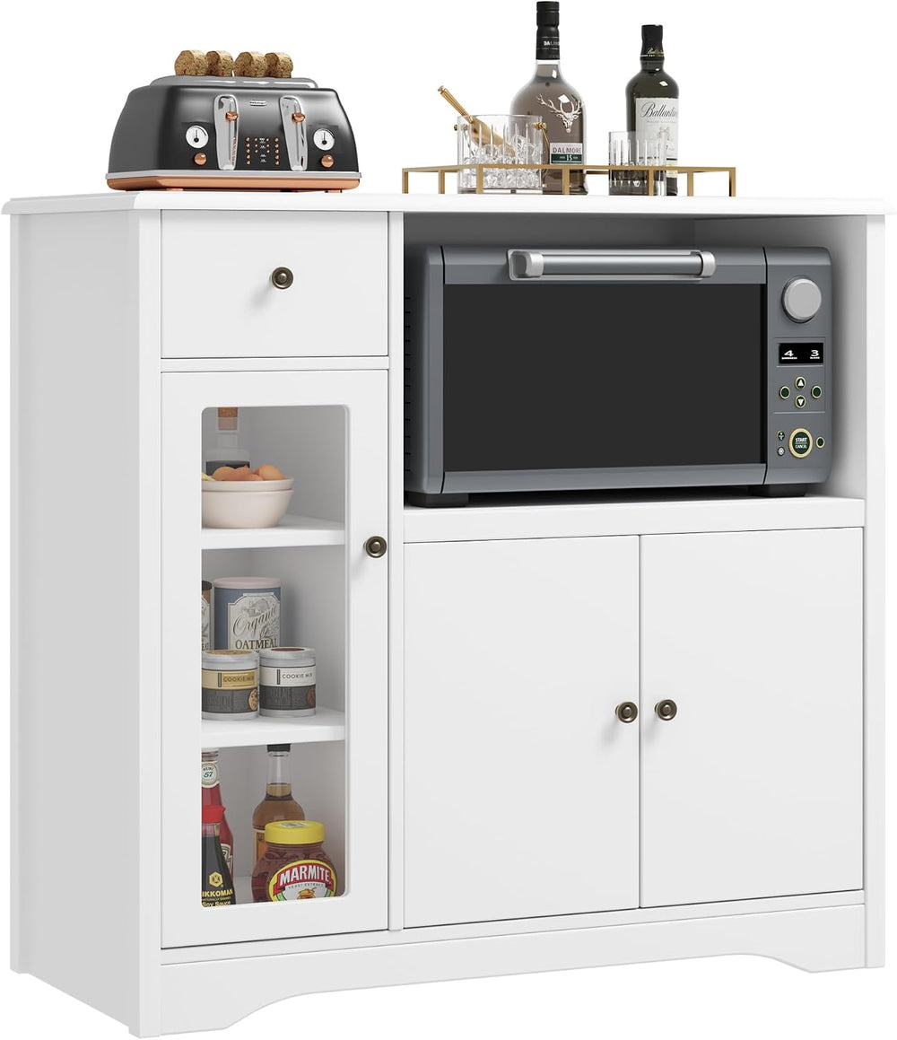 HORSTORS Microwave Cabinet, Kitchen Storage Cabinet, Microwave Stand, White