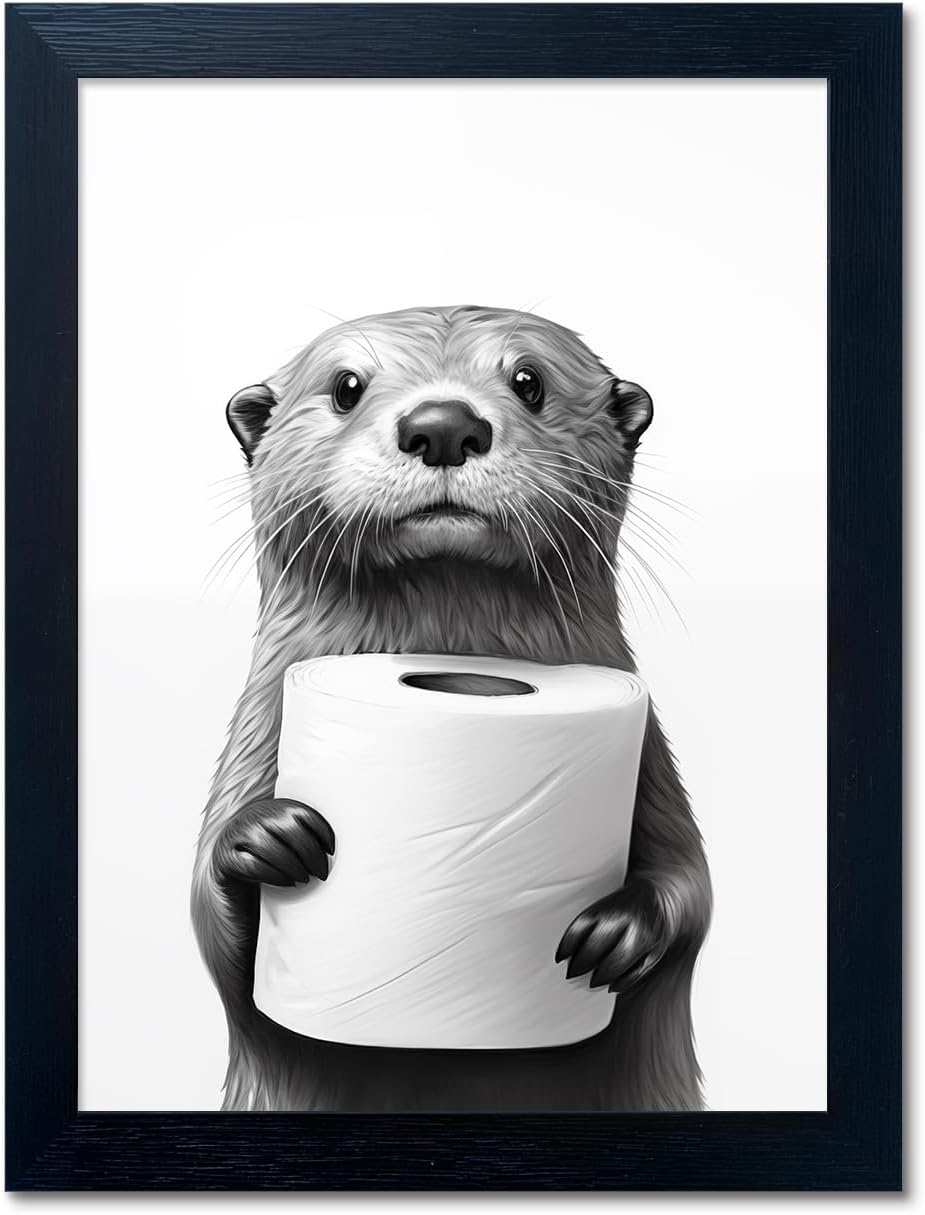 Black and White Bathroom Wall Art, Funny Bathroom Wall Decor, Toilet Paper in...