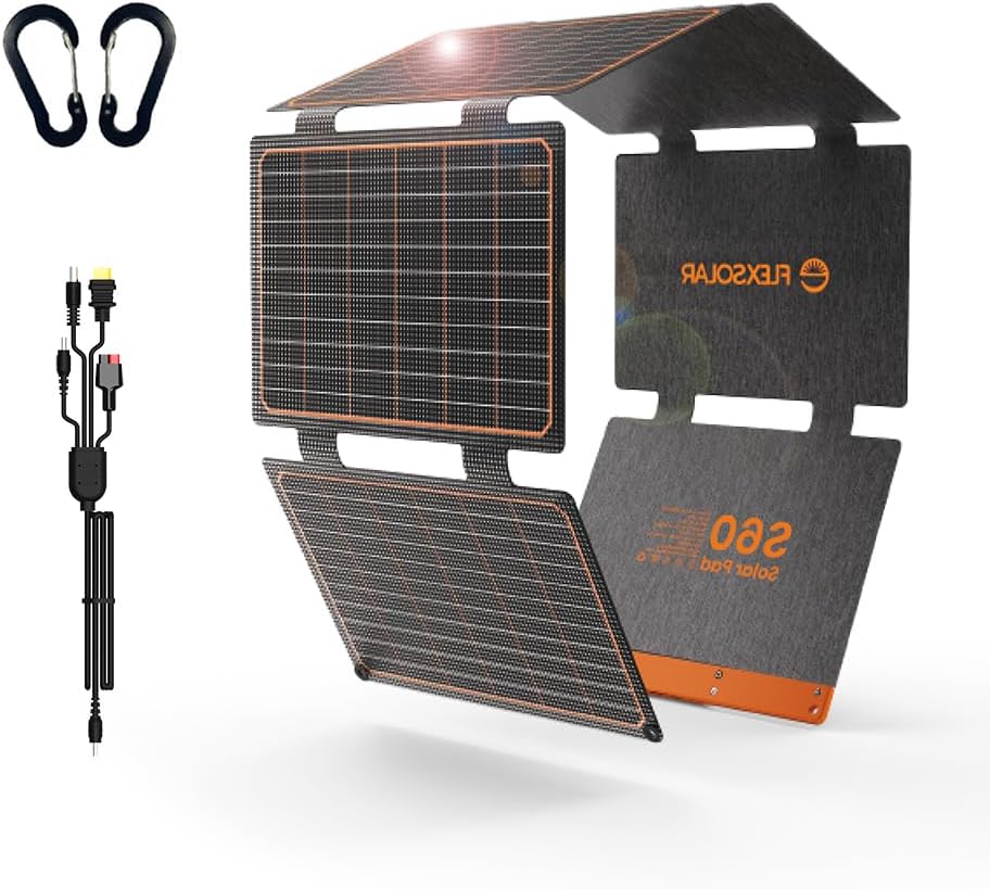 FlexSolar 60W Foldable Portable Solar Panel Charger IP67 Waterproof