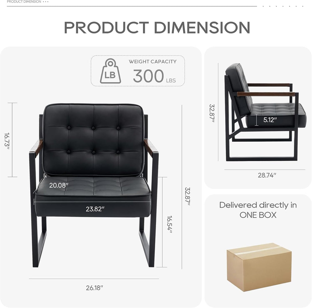 MALOL Black Leather Accent Chair, Accent Arm Chair for Living Room, Comfy Arm...