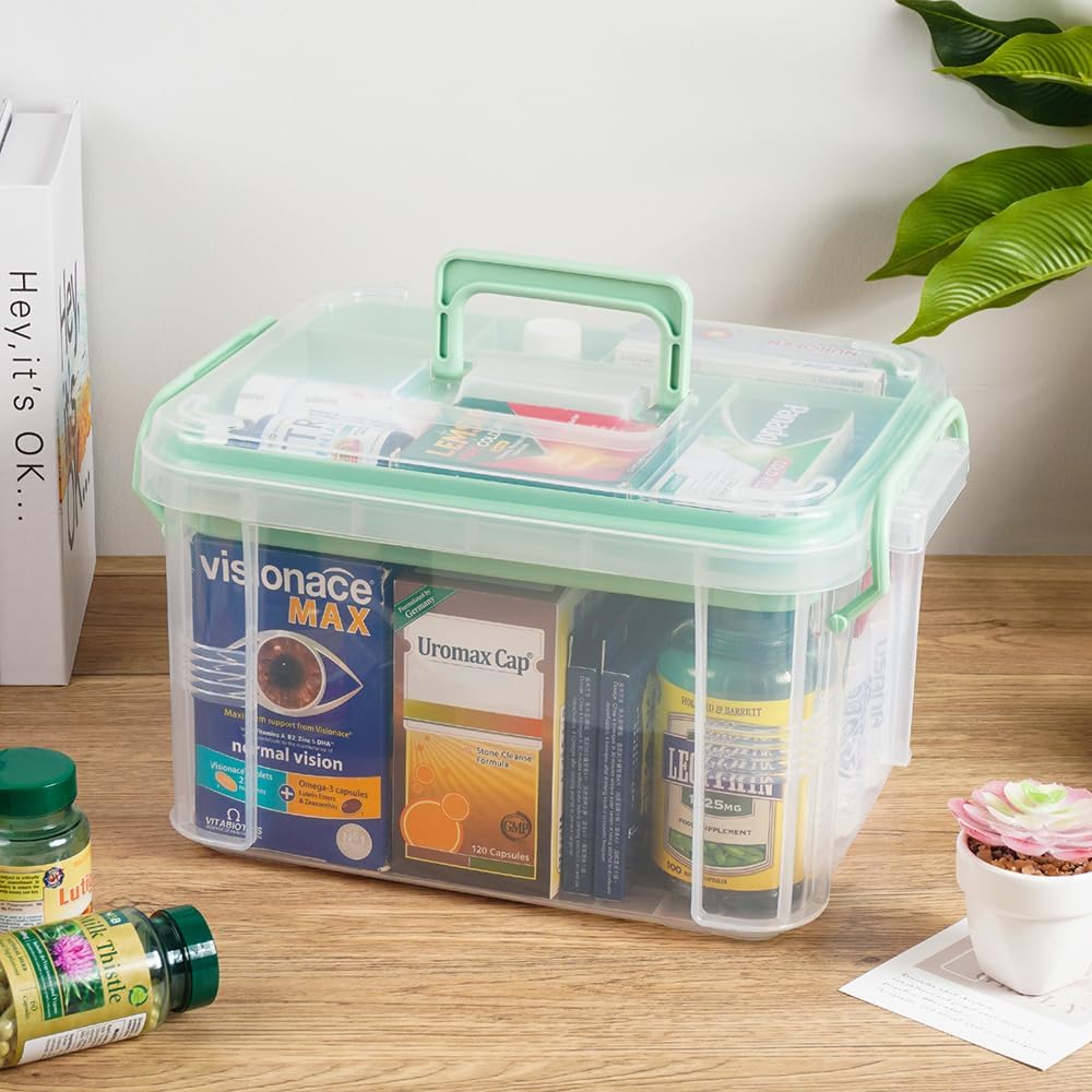15qt Medicine Organizer - Plastic Portable Storage Box with Handle Green