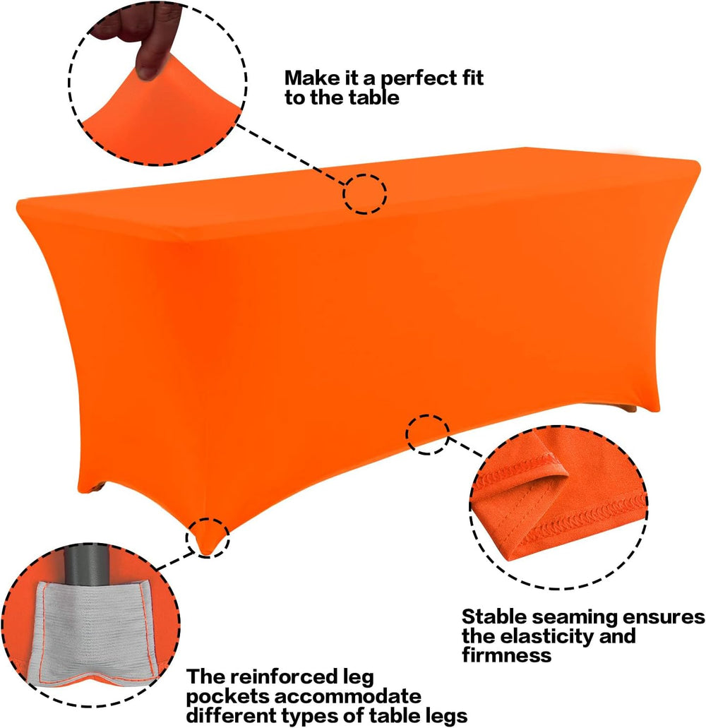 IVAPUPU 2 Pack 6FT Table Cloth for Rectangular Spandex Orange Table Cover