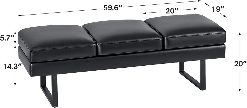 Furmax Waiting Room Chairs Faux Leather Office Guest Chair, 59.6 Inches Confe...