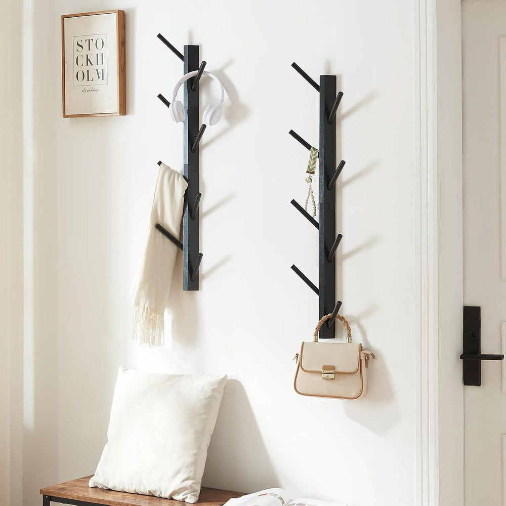 TIOPGHAD 2-Pack Vertical Wall Mount Coat Rack for Clothes and Hats, Black