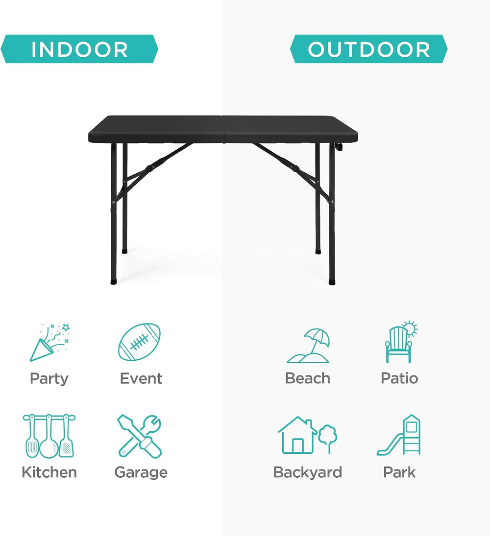 Best Choice Products 4ft Plastic Folding Table, Indoor Outdoor Heavy Duty Por...