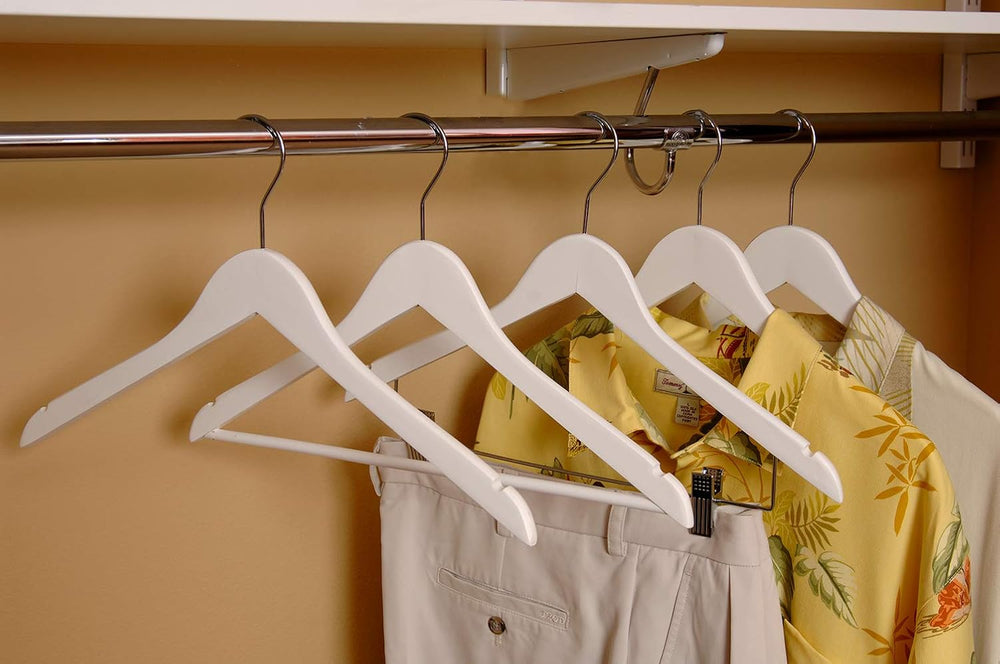 White Wood Combo Hanger w/ Adjustable Cushion Clips, Box of 25 Space Saving 1...