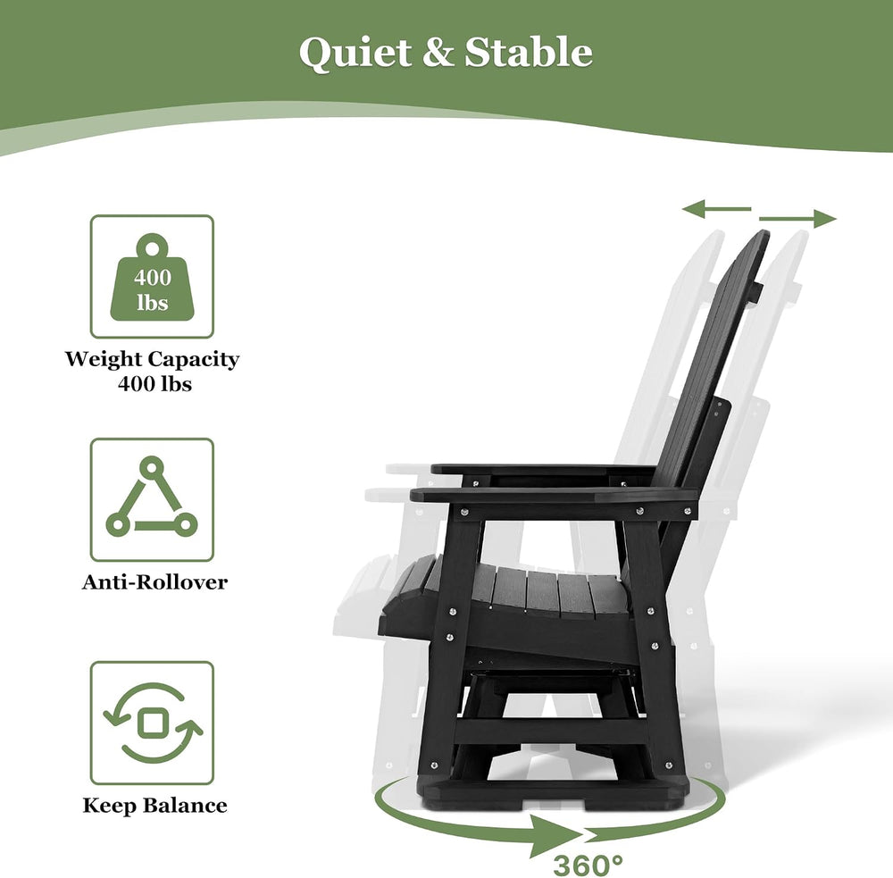 HIPS Swivel Patio Glider, Poly Lumber Weather Resistant Outdoor Chair, for Pa...