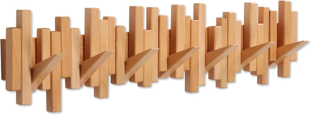 Coat Rack Wall Mount Piano Flip Down Wall Hook Rack 7 Hooks Beech