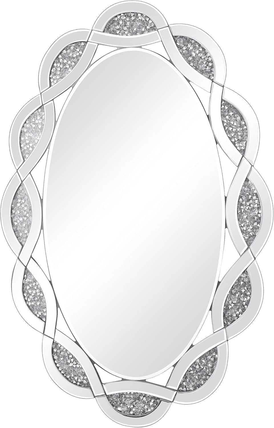 Crystal Decorative Wall Mirror, 24" x 36" Oval Silver Crushed Diamo...