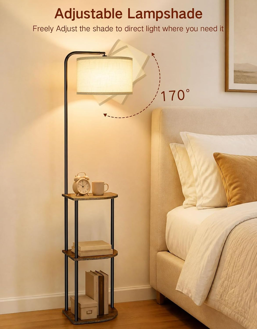Corner Floor Lamp with Table, Standing Lamp with Side Table