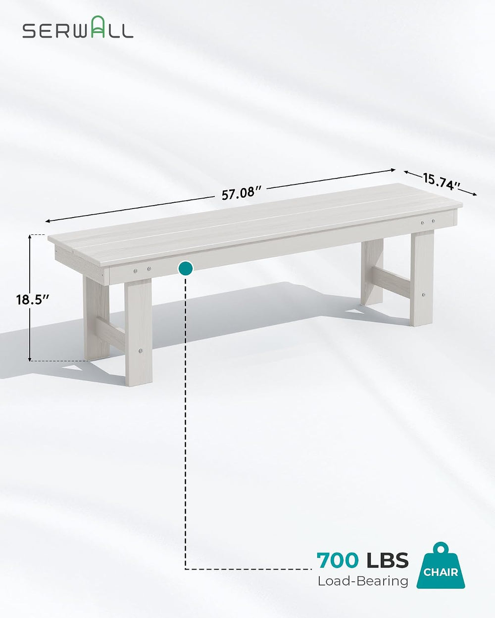 SERWALL Outdoor Dining Set, Patio Dining Set with Bench, White