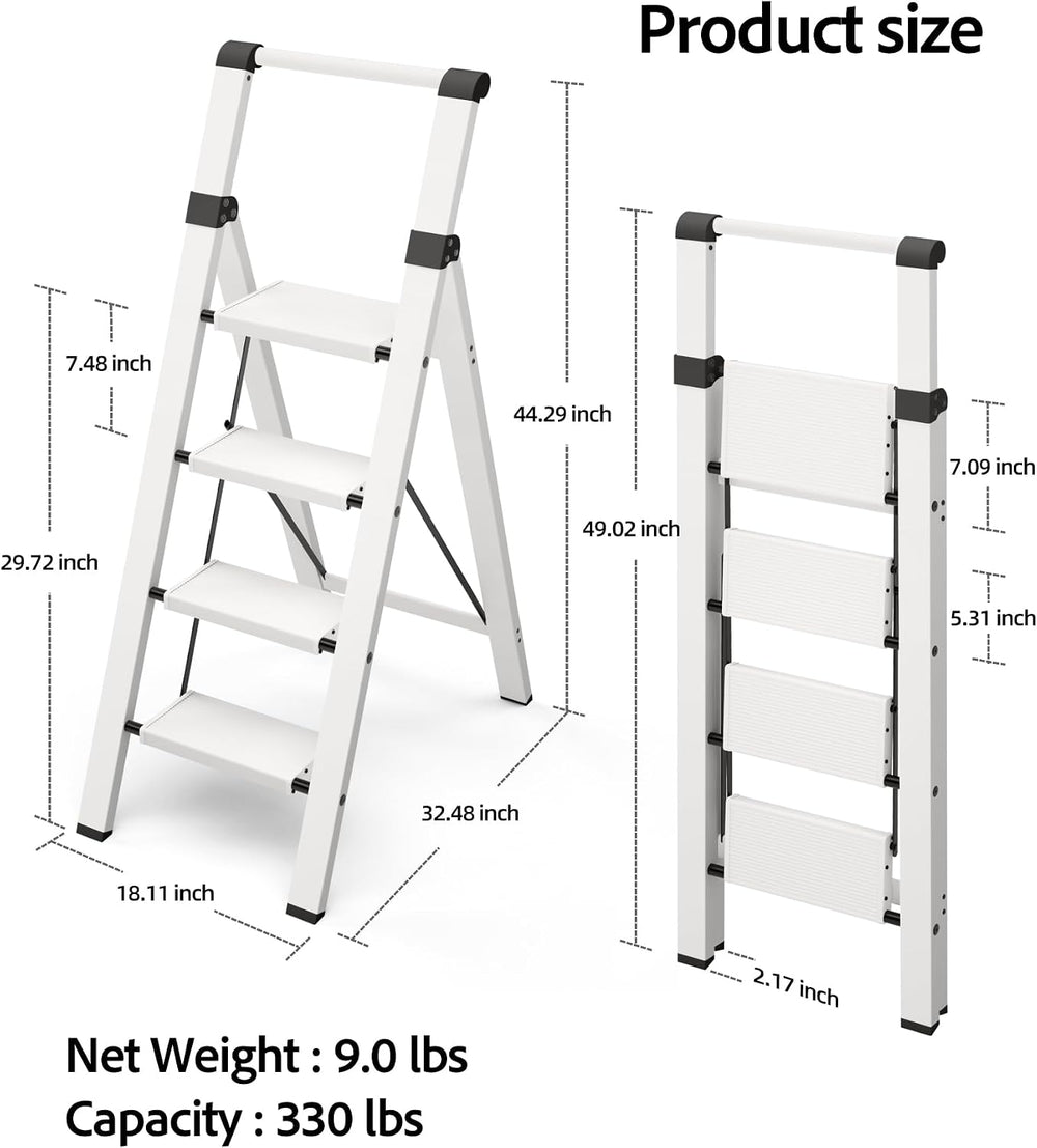 Taranta 4 Step Ladder,Lightweight Aluminum Step Stool Foldable -White