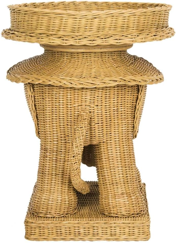 SAFAVIEH Balford Rattan Side Table, 25" Boho Natural SEA7038A