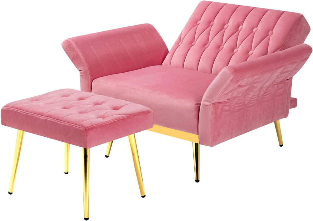 Velvet Accent Chair w/Adjustable Backrest & Armrests, Pink