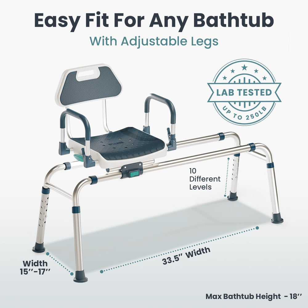 Sliding Shower Chair Tub Transfer Bench with Swivel Seat, Shower Bench for El...