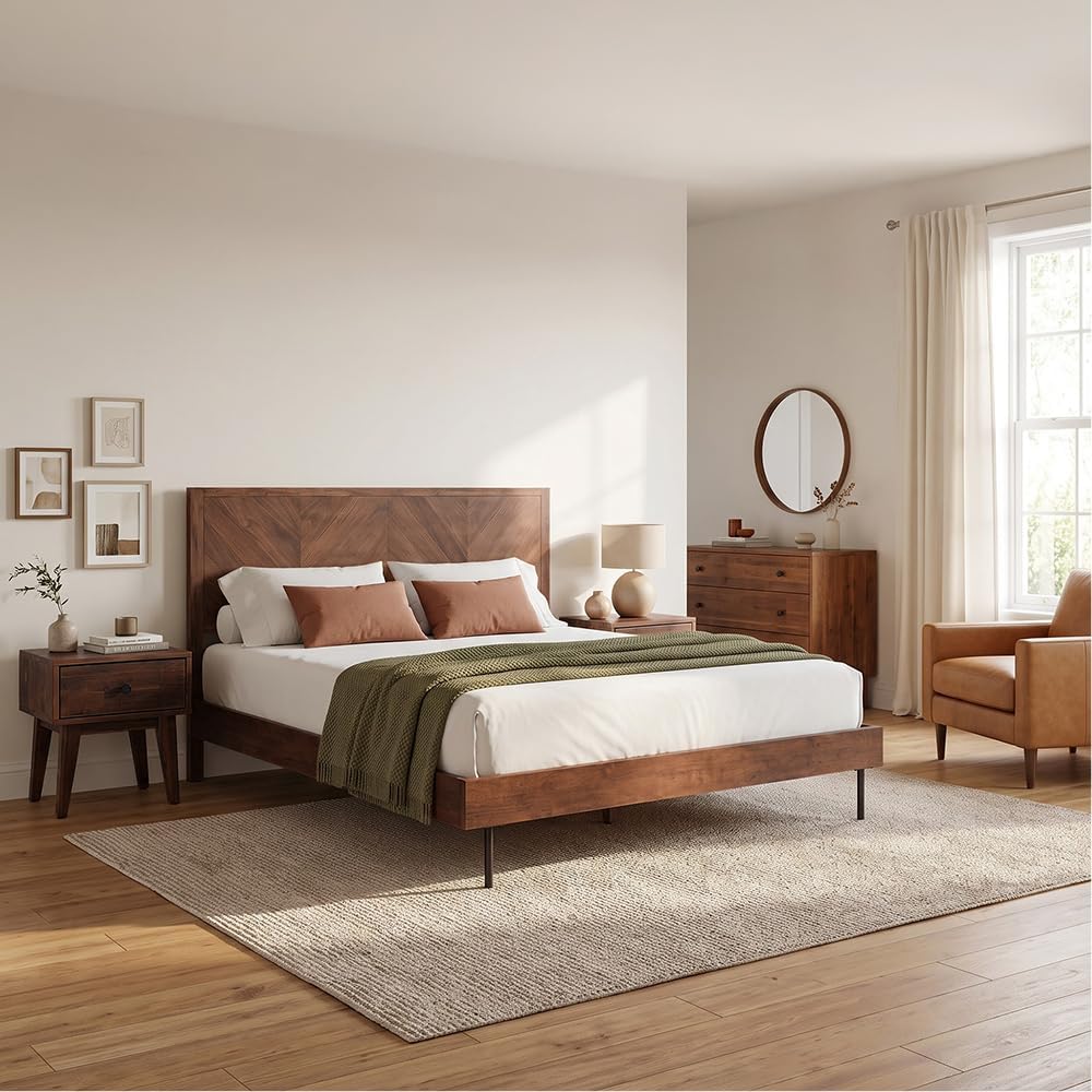 Acacia Sofia Nightstand with Drawer, Bedside Table, Solid Wood Bedside End Ta...