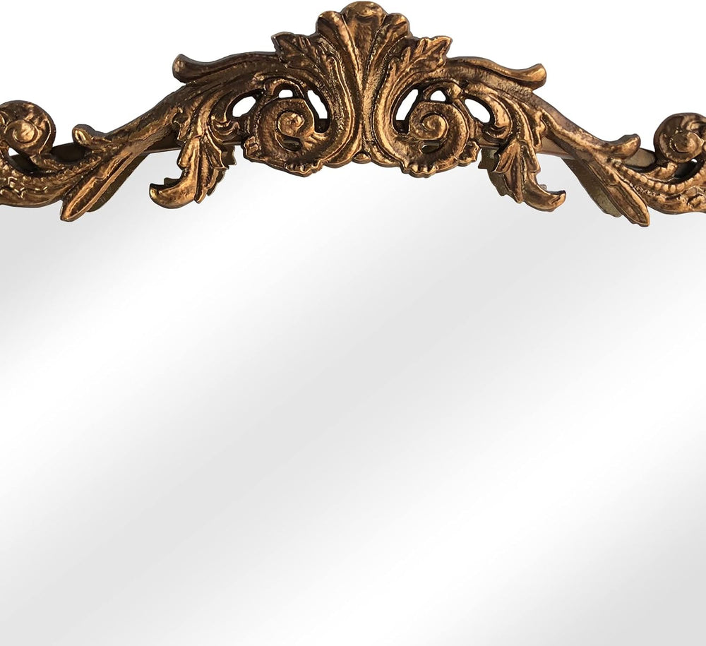 HQiJun Antique Gold Arched Baroque Mirror 24x36 - Brass Finish Metal Frame, I...