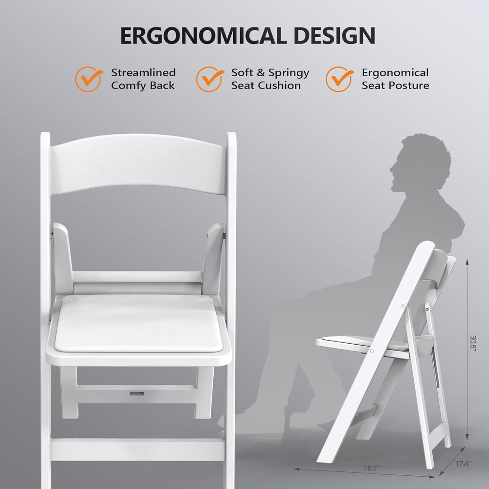 FCH Plastic Folding Chair with Padded Seat, Resin Foldable Chairs with Soft C...