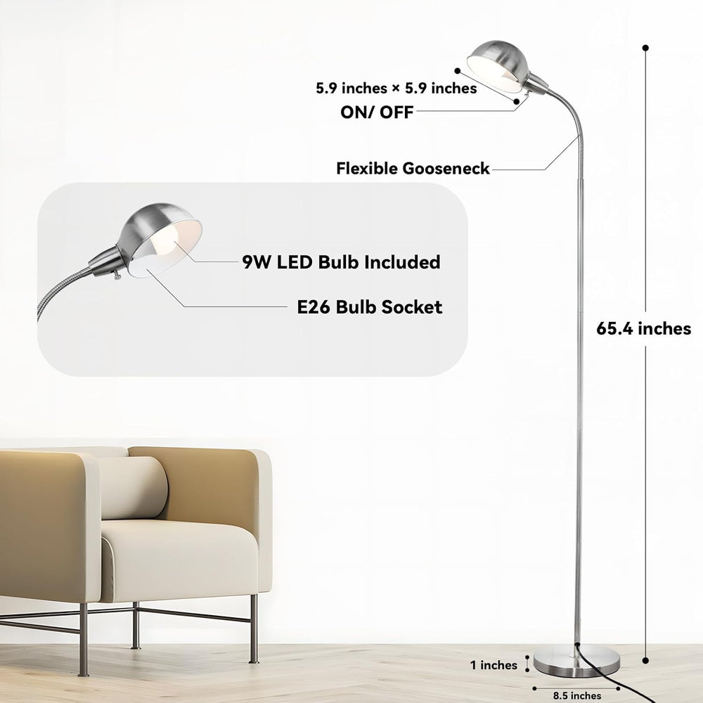 LALISU Modern Metal Reading Standing Floor Lamp with Rotatable Shade,Sliver