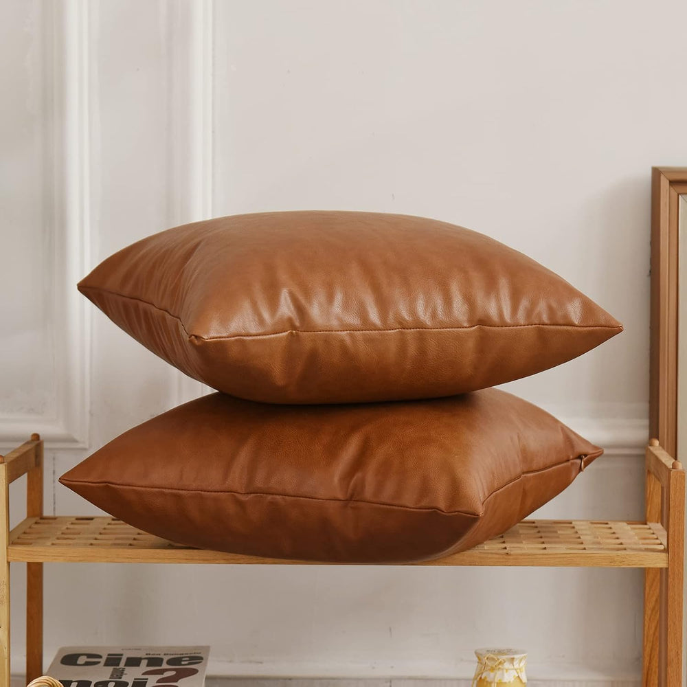 Tosewever Faux Leather Throw Pillow Covers, 20 x 20 inch Set of 2 Luxury Cogn...