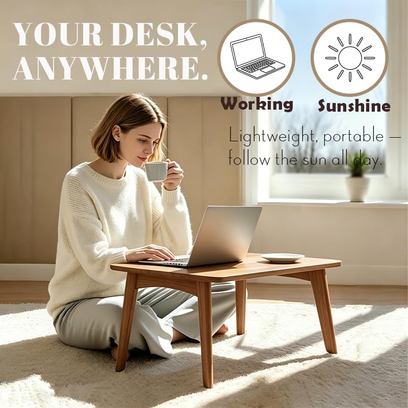 Bamboo Folding Coffee Table, Japanese Low Desk, No Assembly Portable Furnitur...