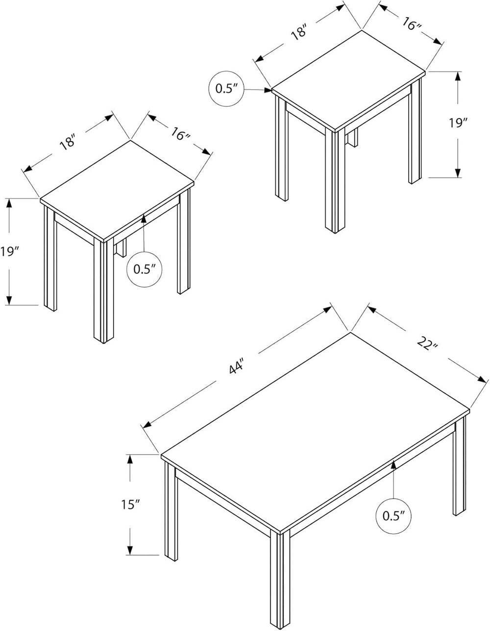 Monarch Specialties I 7860P Table Set, 3pcs Set, Coffee, End, Side, Accent, L...