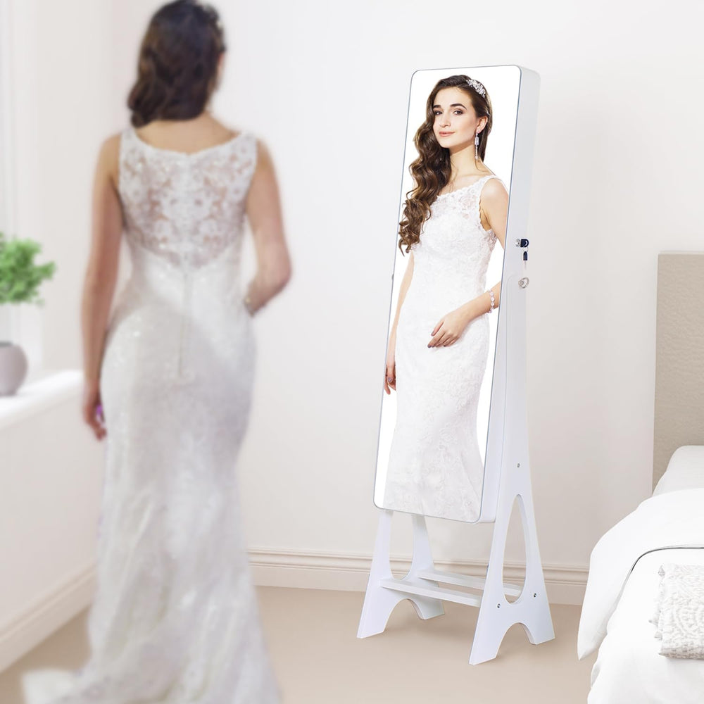Full Length Mirror Jewelry Armoire Cabinet Standing Organizer