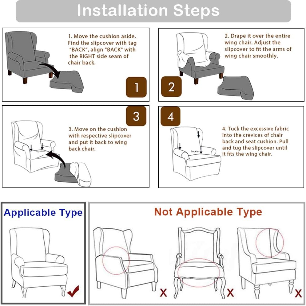 GULI Wingback Chair Cover 2-Piece, Wing Chair Covers Armchair Chair Slipcover...
