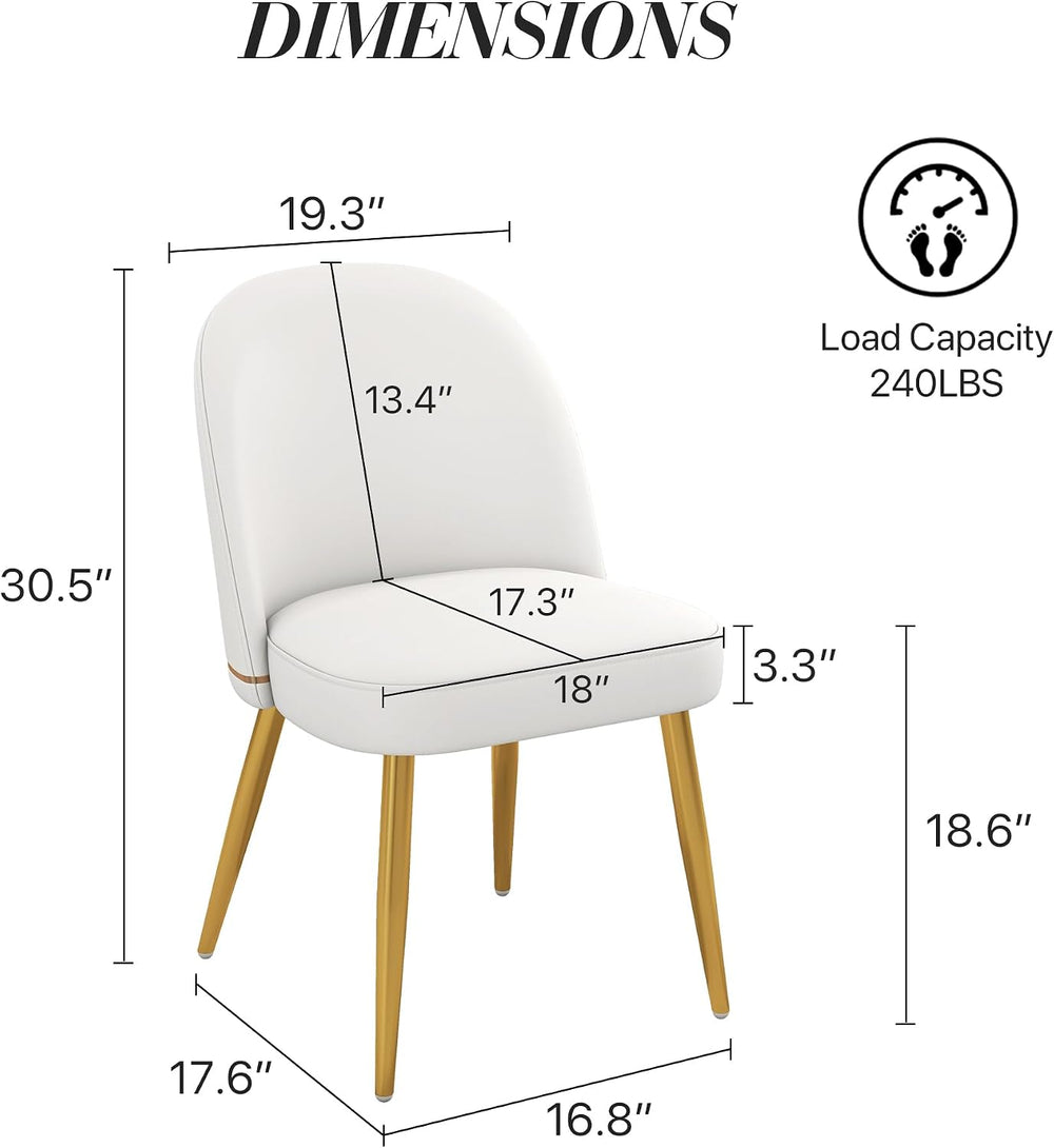 KCC Modern PU Leather Dining Chairs Set of 2,Armless Side Chairs,White