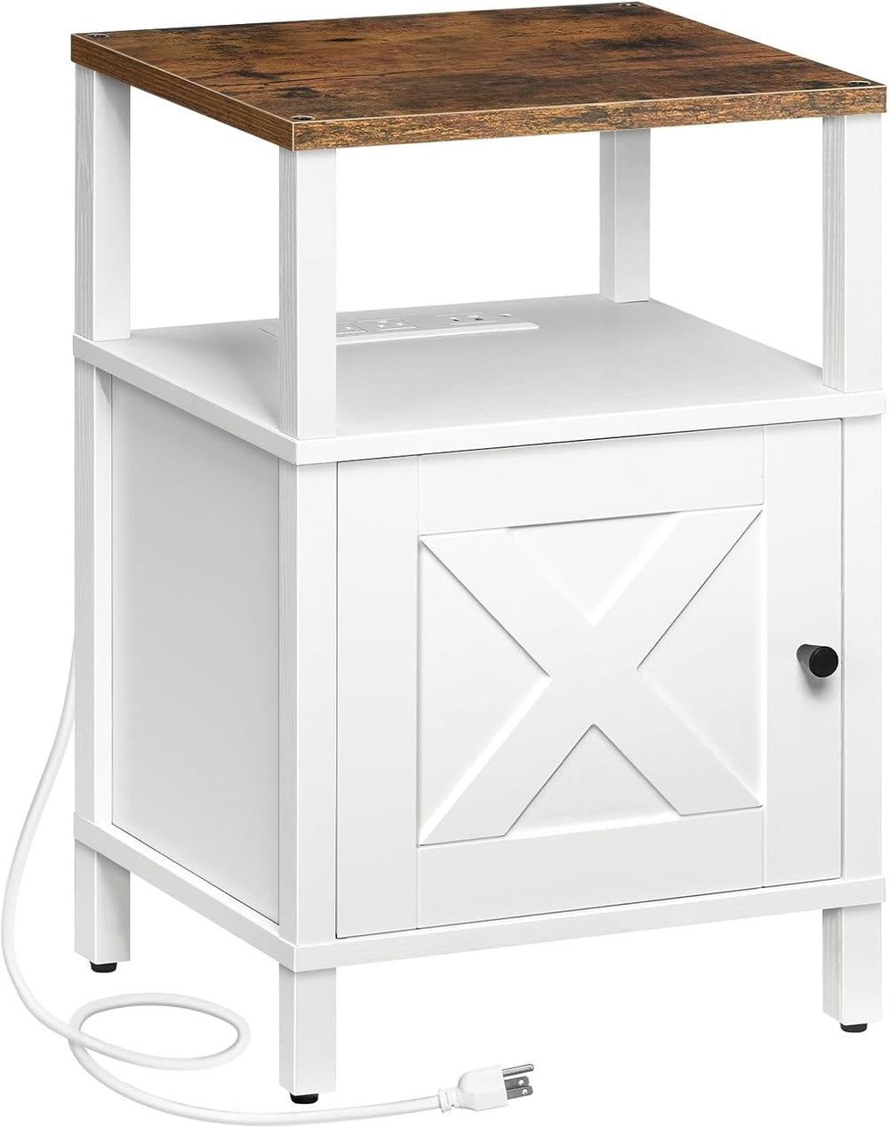 MAHANCRIS Farmhouse Nightstand with Charging Station, White Night Stand End T...