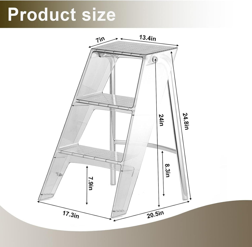 Acrylic Folding Step Stool for Adults,Portable 3 Step Ladder No Assembly
