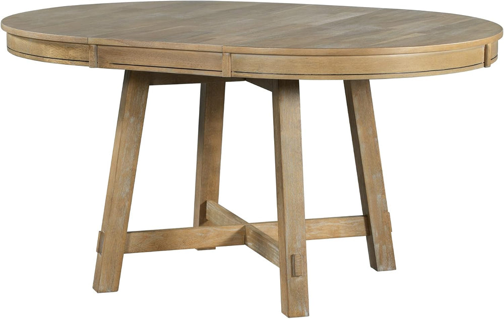 Farmhouse Round Extendable Dining Table with 16" Leaf Wood Kitchen Table