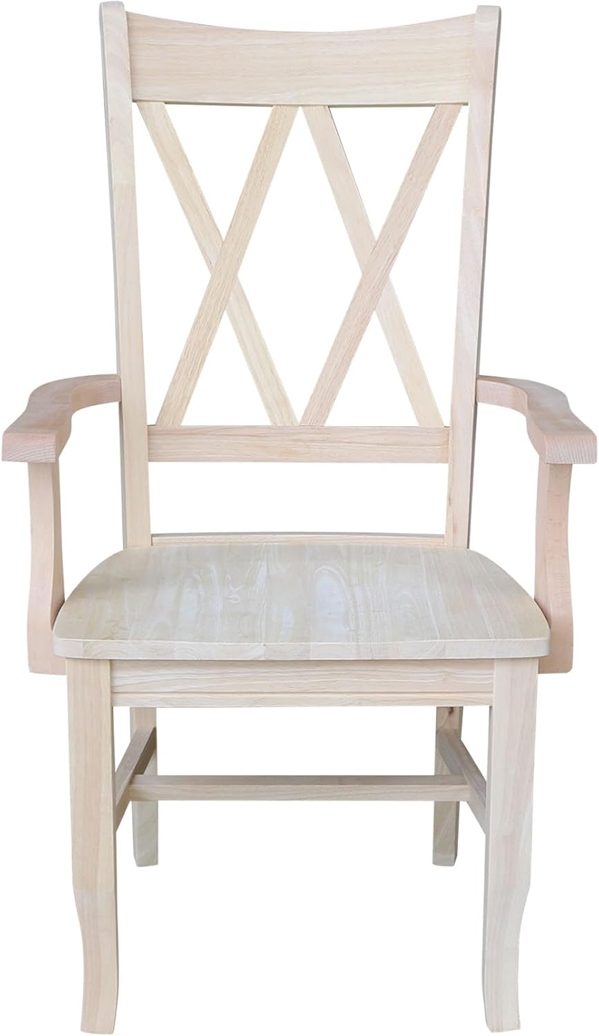 IC International Concepts Solid Wood Double X-Back Arm Chair, Unfinished