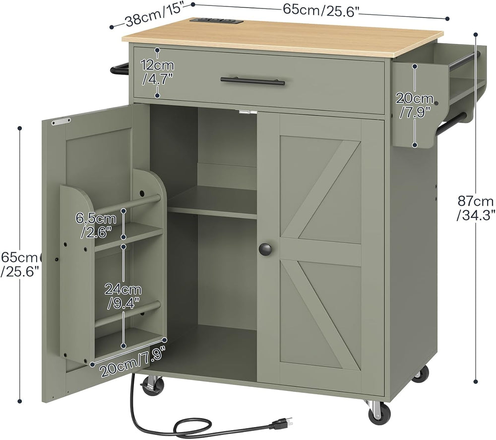 HOOBRO Kitchen Island with Power Outlet, Rolling Kitchen Island with Large Wo...
