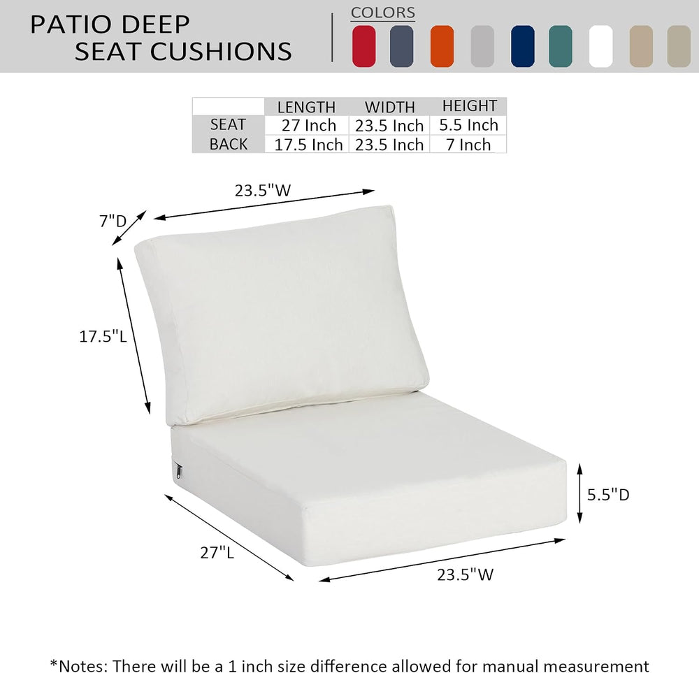 Outdoor Deep Seat Cushions, 23.5x27 Inch, Off-White, Set of 2