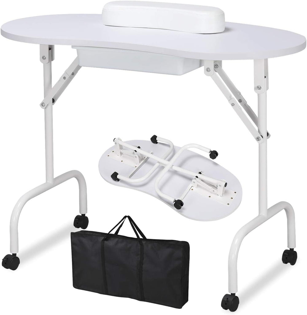 Yaheetech Portable Manicure Table Foldable Nail Desk with Drawer, White