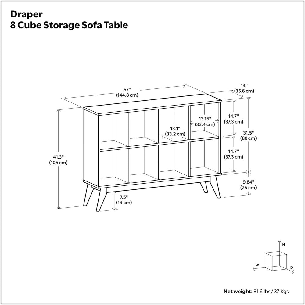 SIMPLIHOME Draper 57" Wide Solid Wood 8-Cube Console Table in Teak Brown