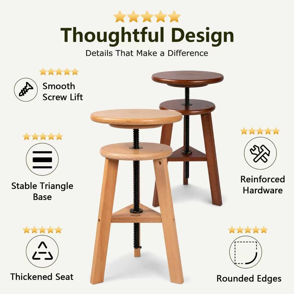 DJAR Wooden Drafting Stool with Adjustable Height for Art Studio, Natural